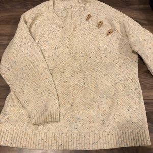 3/4 sleeve cable knit sweater with toggles